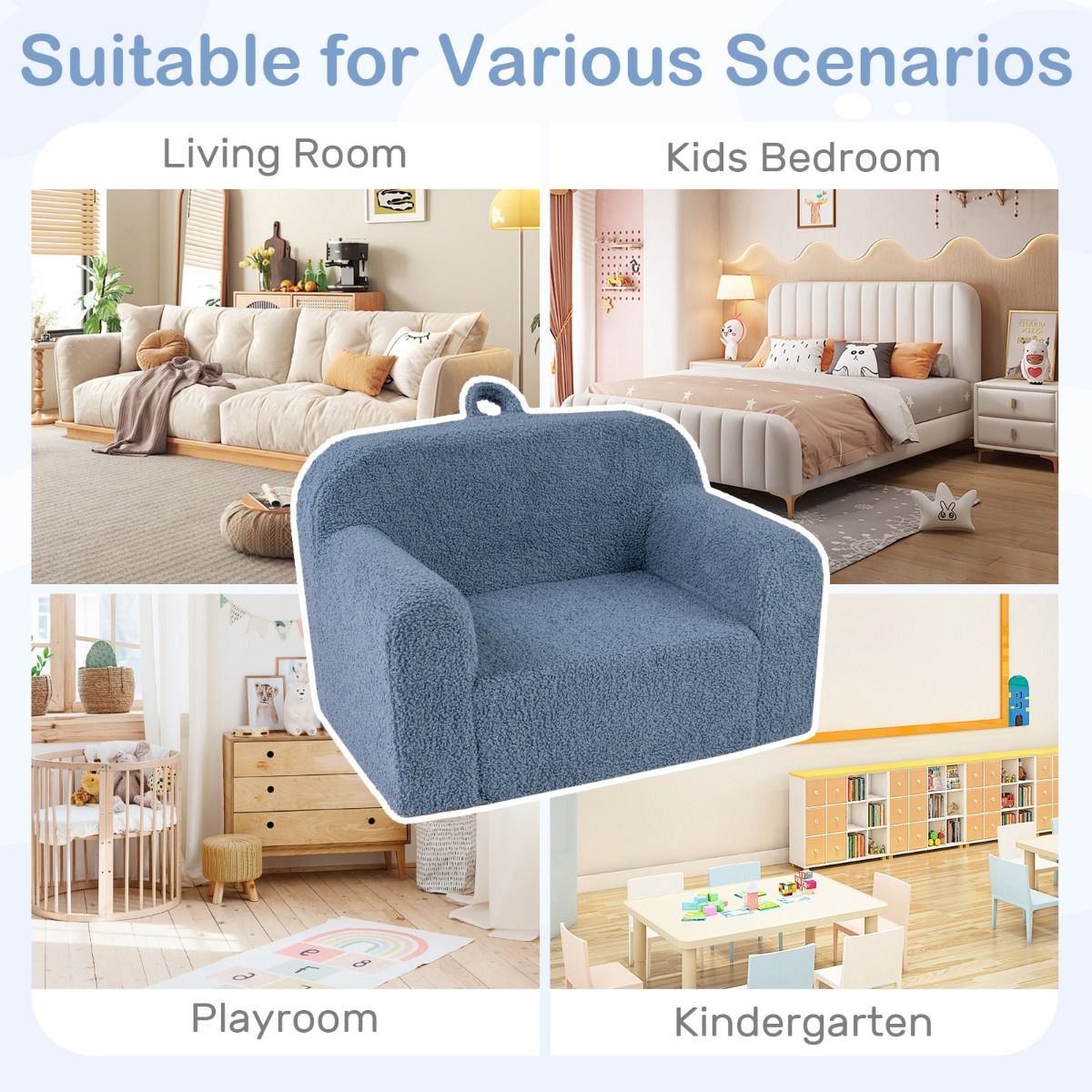 Toddler Foam Couch with Soft Fleece Fabric Cover for Playroom