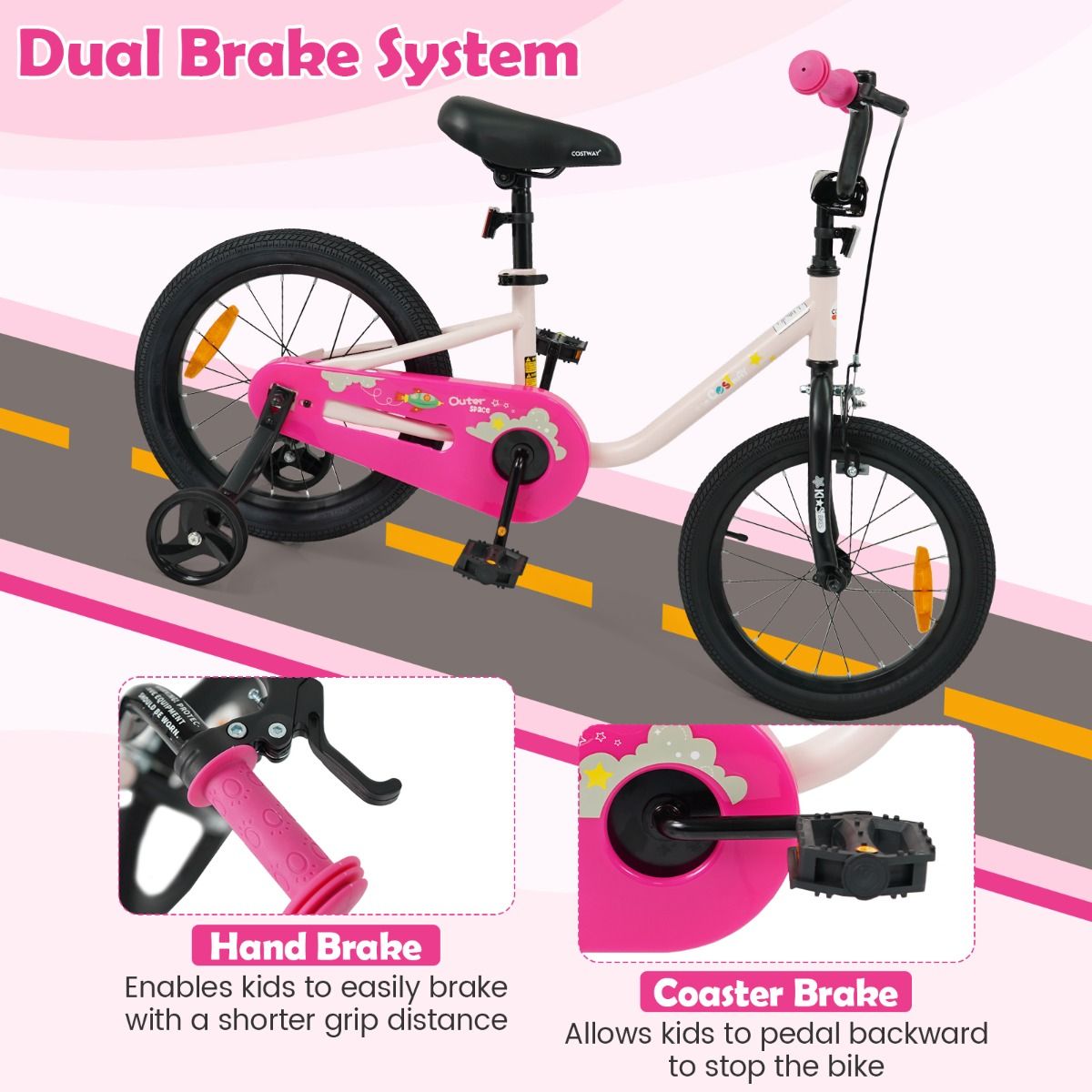 14/16-Inch Children Bicycle with Removable Training Wheels and Adjustable Seat for kids