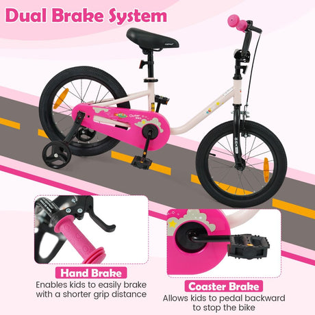 14/16-Inch Children Bicycle with Removable Training Wheels and Adjustable Seat for kids