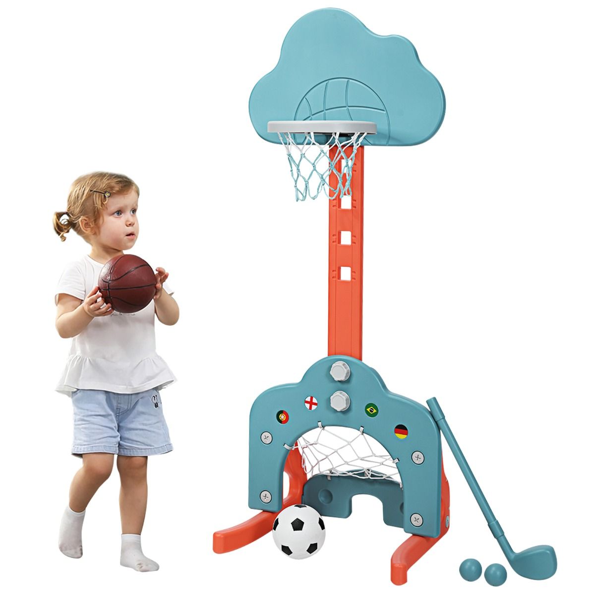 HONEY JOY Kids Basketball Hoop, 3 in 1 Toddler Sports Activity Center