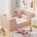 Velvet Fabric Children Floor Bed with Safety Rails and Headboard
