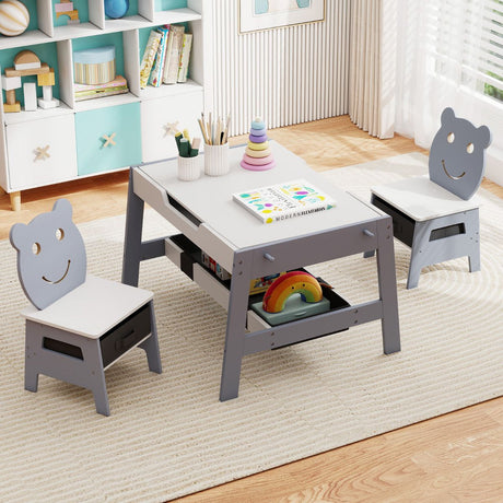 Versatile Kids Table and 2 Chairs Set with Hanging Hooks