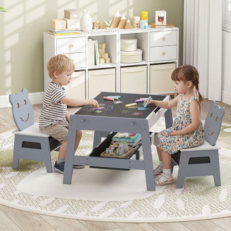 Versatile Kids Table and 2 Chairs Set with Hanging Hooks