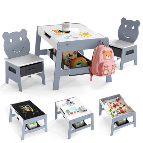 Versatile Kids Table and 2 Chairs Set with Hanging Hooks
