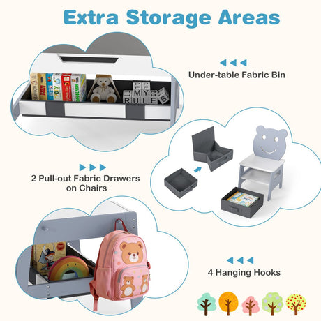 Versatile Kids Table and 2 Chairs Set with Hanging Hooks