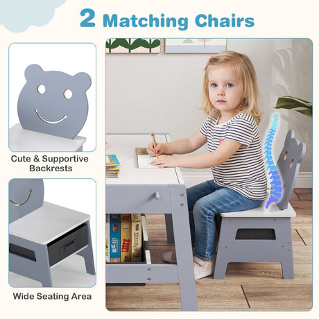 Versatile Kids Table and 2 Chairs Set with Hanging Hooks