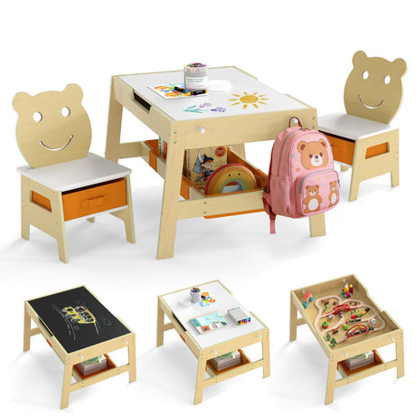 Versatile Kids Table and 2 Chairs Set with Hanging Hooks