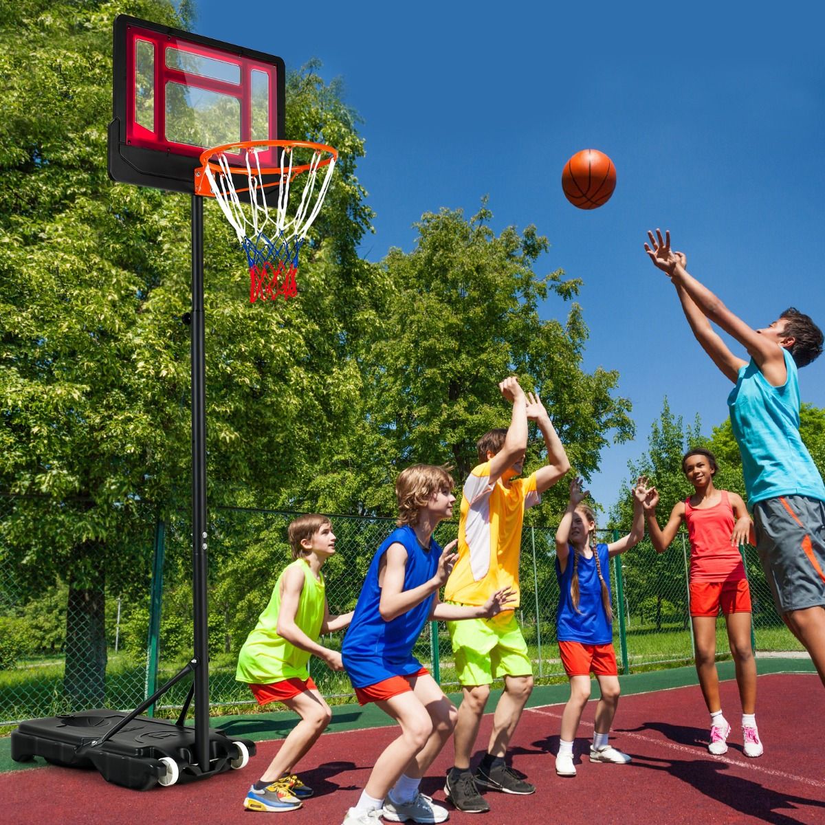 132-251cm Weather-resistance Kids Basketball Hoop with Ball Storage