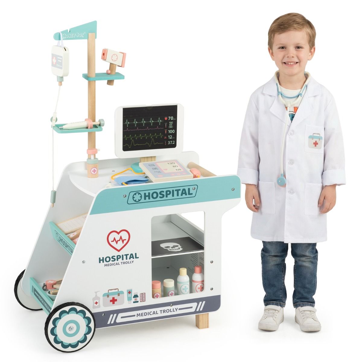 Wooden Doctor Playset with CT Machine and Stethoscope for Kids