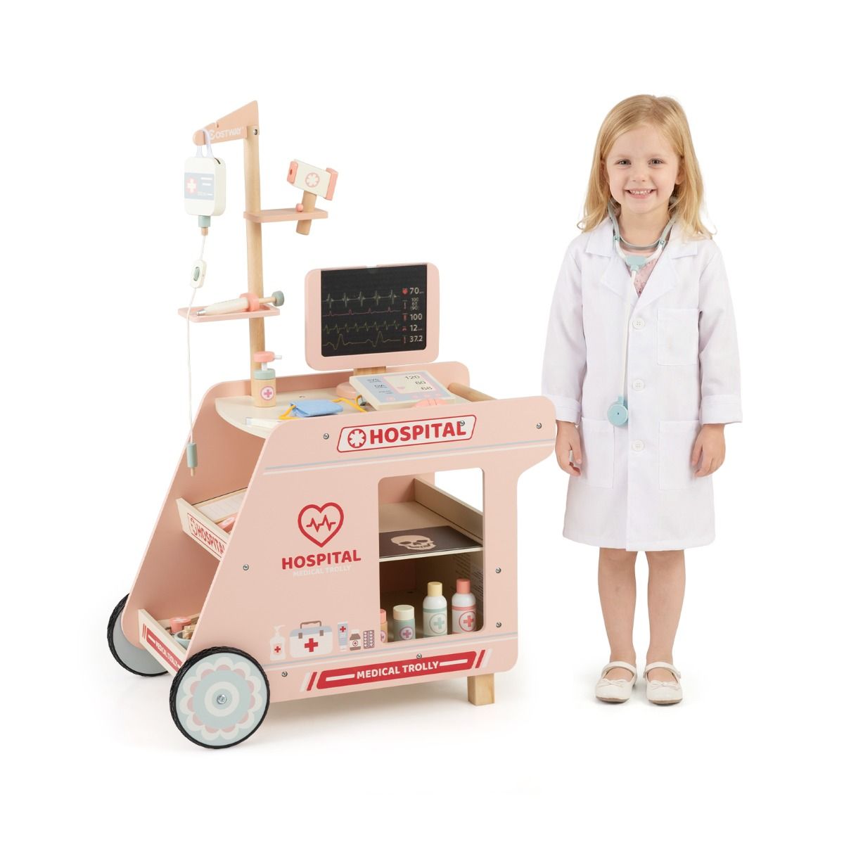 Wooden Doctor Playset with CT Machine and Stethoscope for Kids
