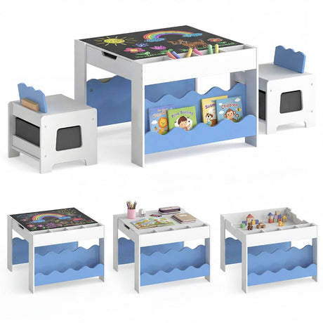Wooden Kids Table and Chairs Set Multi-purpose Activity Table Set with Tabletop