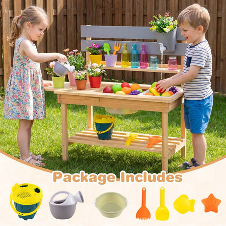 Wooden Kitchen Playset with Extended Tabletop