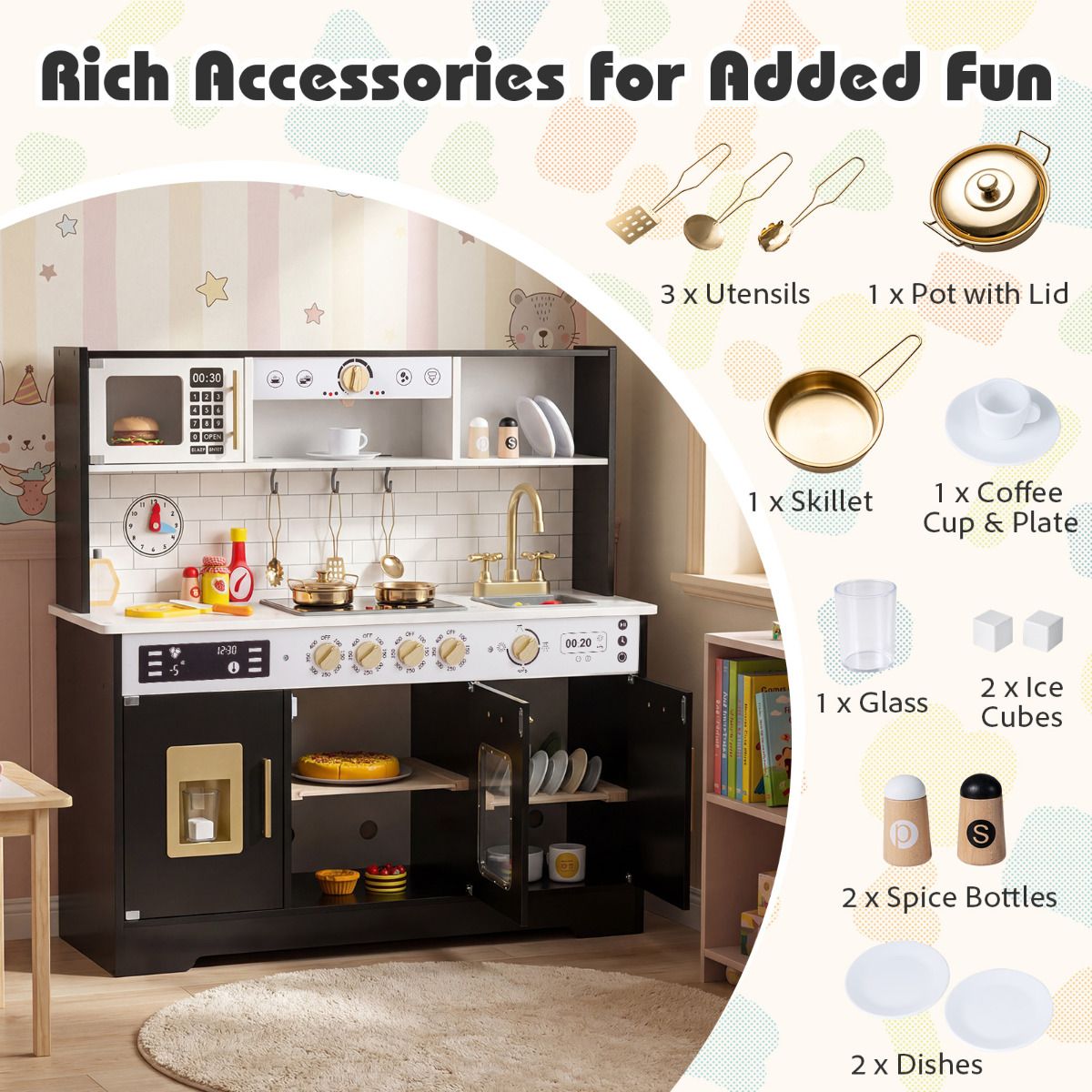 Play Kitchen for Kids with Realistic Lights and Sounds
