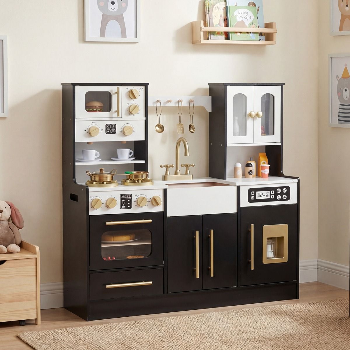 Wooden Kitchen Playset with Realistic Lights and Sounds