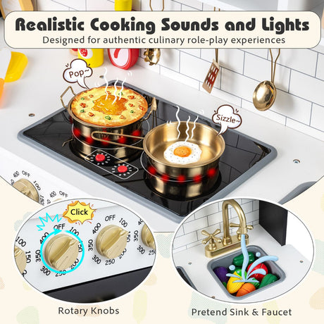 Play Kitchen for Kids with Realistic Lights and Sounds