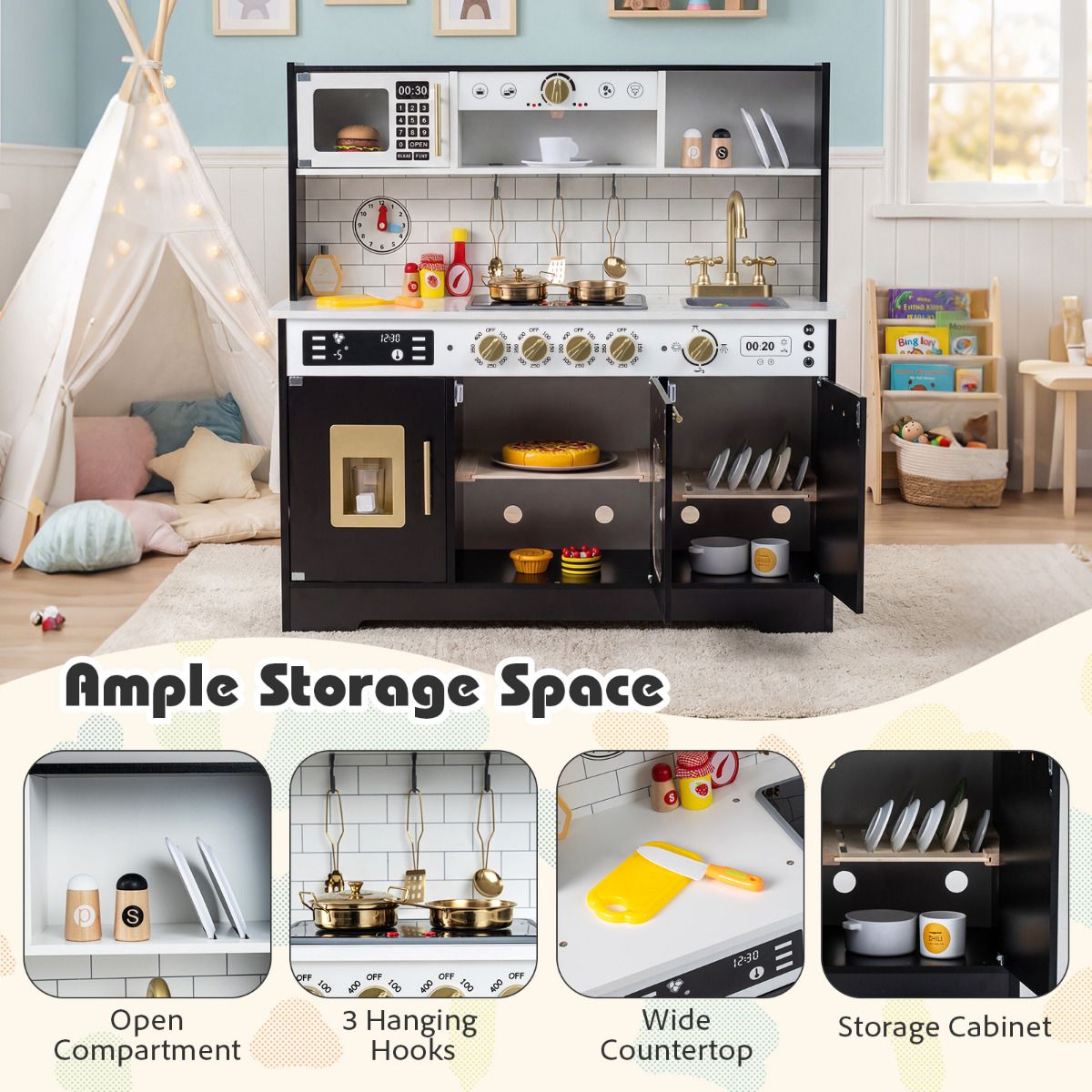 Play Kitchen for Kids with Realistic Lights and Sounds