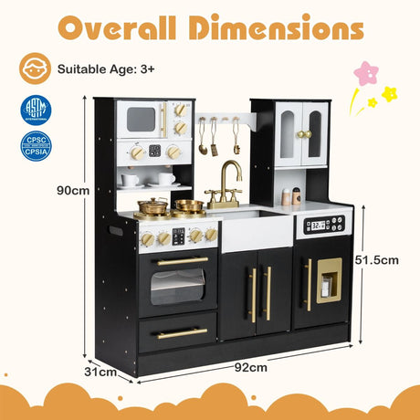 Wooden Kitchen Playset with Realistic Lights and Sounds for 3+ Years