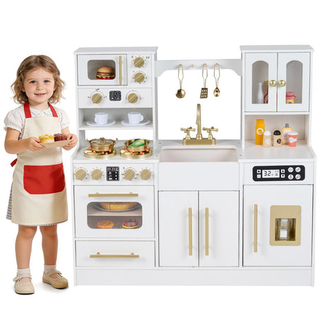 Wooden Kitchen Playset with Realistic Lights and Sounds