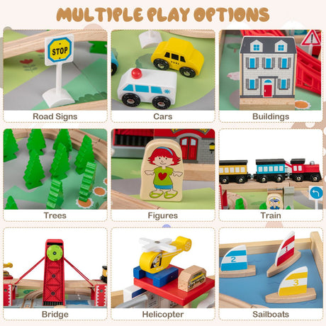 Wooden Train Table Multipurpose Activity Play Table with 3 Storage Bins