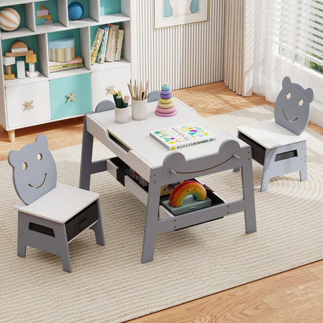 Versatile Kids Table and 2 Chairs Set with Hanging Hooks