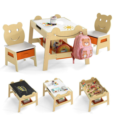 Versatile Kids Table and 2 Chairs Set with Hanging Hooks